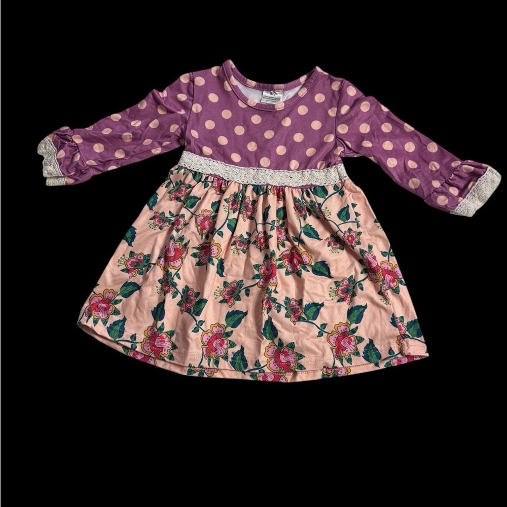 Boutique Kids Dress Xs purple polka dot and floral k246
